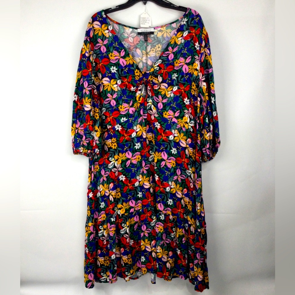 Eloquii Plus Size‎ Knot Front Flounce Dress Floral womens size 22